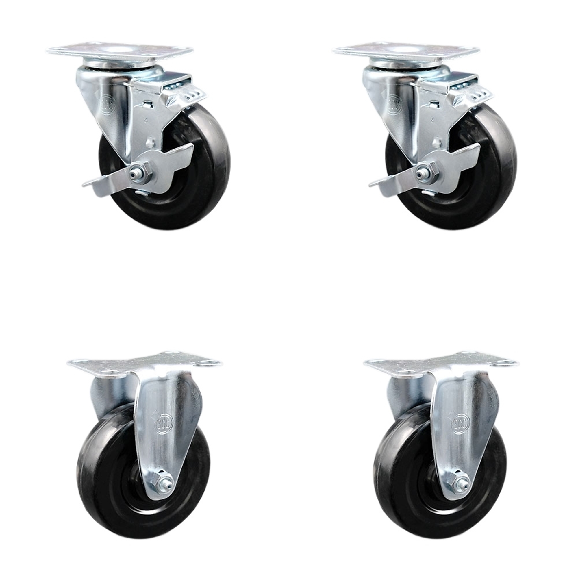 Service Caster, 4in. x 1 1/4in. Plate Casters, Wheel Diameter 4 in, Caster Type Swivel, Package (qty.) 4, Model# SCC-20S414-HRS-TLB-TP2-2-R-2